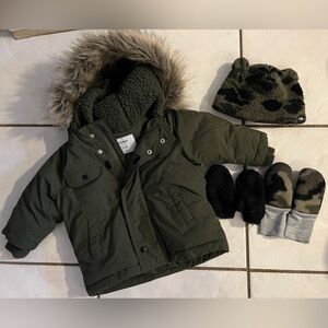 Old Navy Green Jacket with Faux Fur Lining